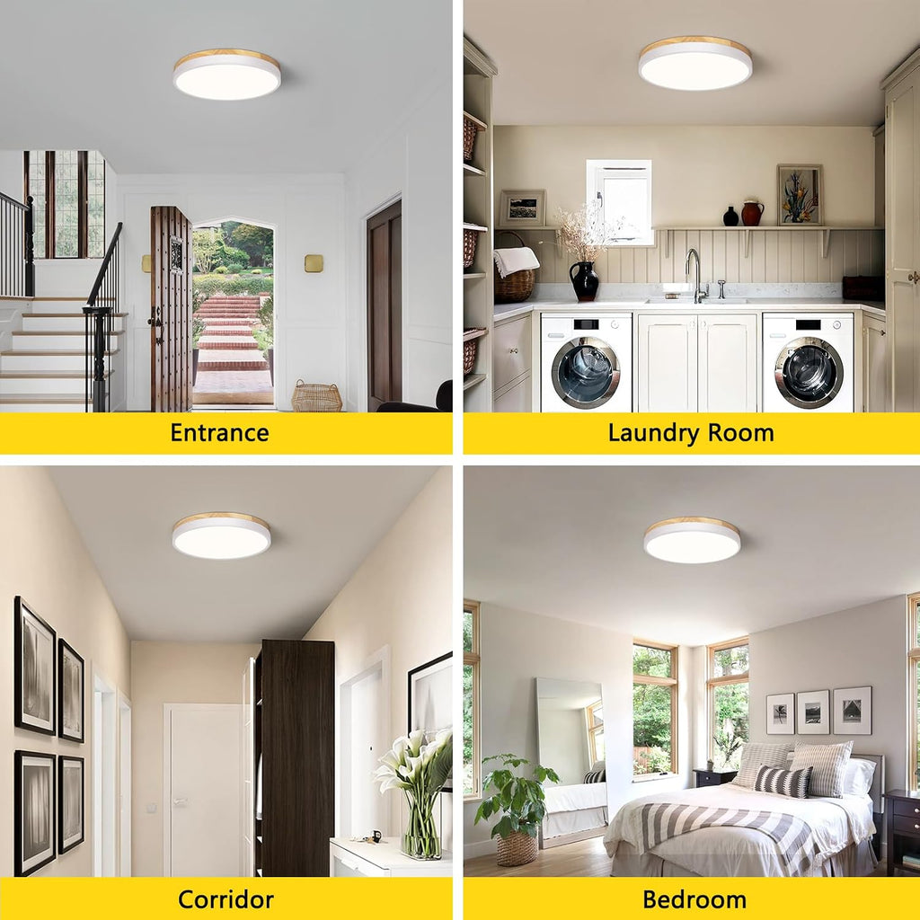 Modern Wood White Flush‑Mount Ceiling Light