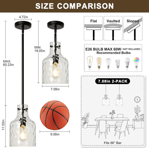 Black Hammered‑Glass Industrial Pendant Light