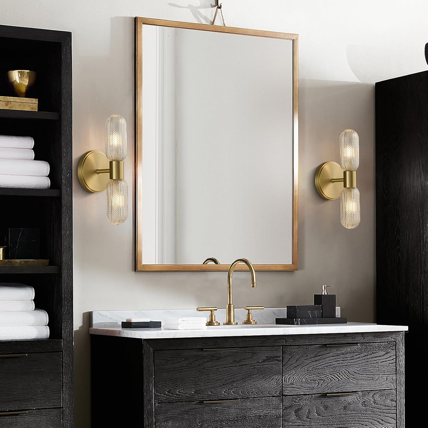 Brushed‑Brass Double‑Glass Wall Sconce