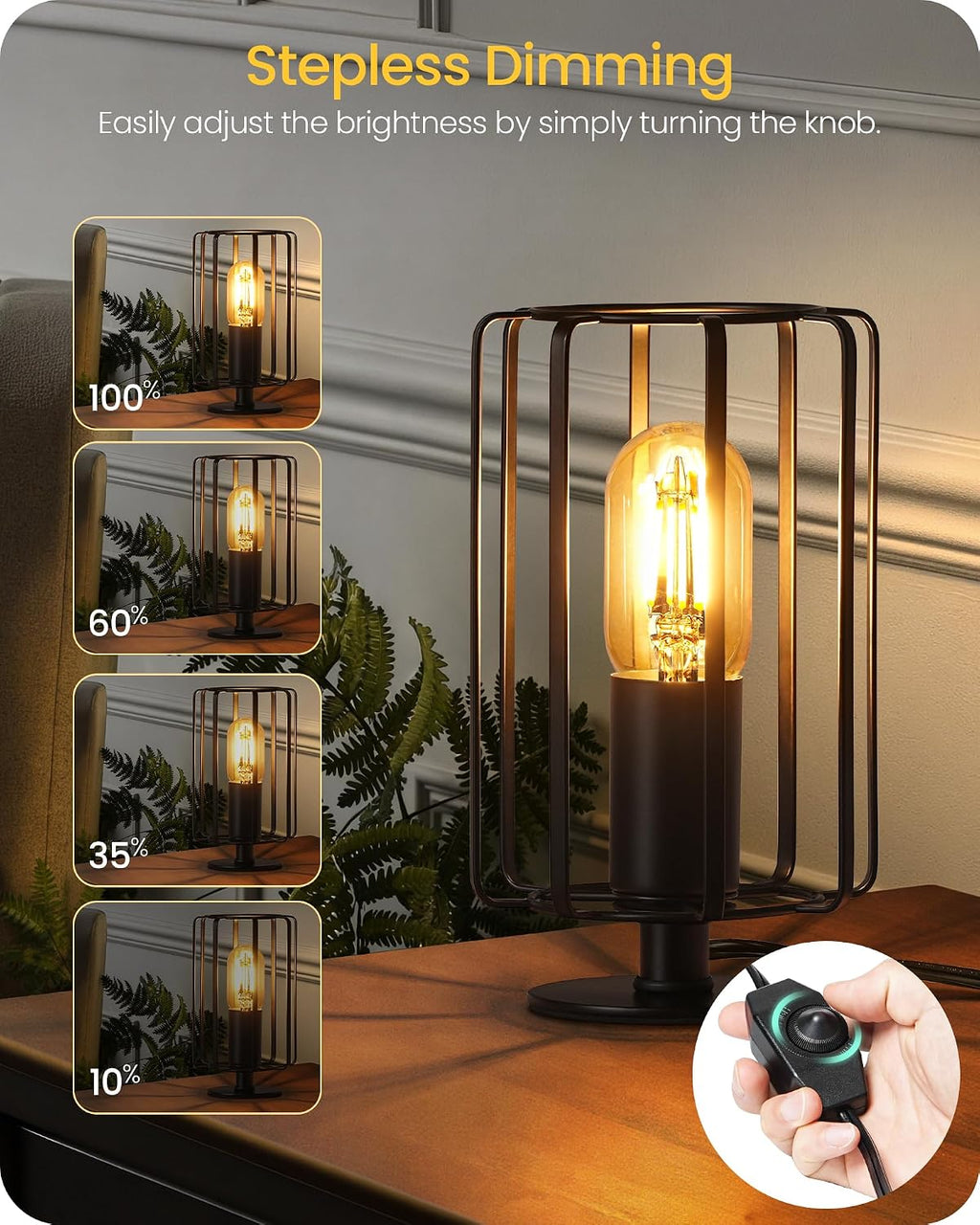 Industrial Dimmable Bedside Table Lamp Set