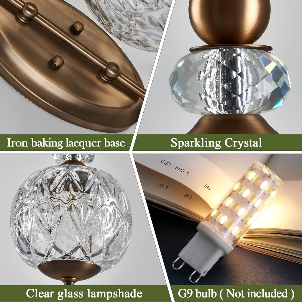Vintage Brass Globe Glass Wall Sconce