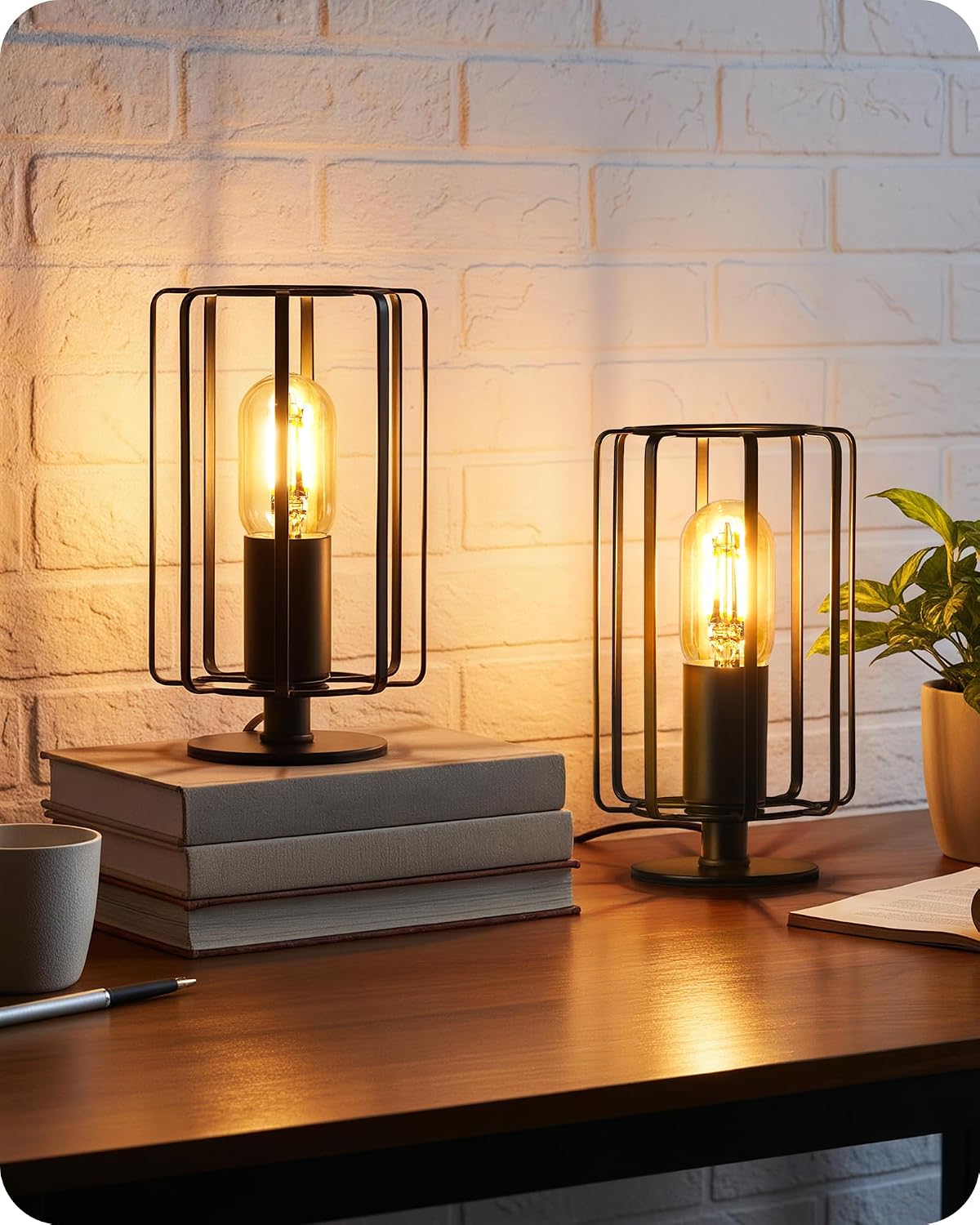Industrial Dimmable Bedside Table Lamp Set