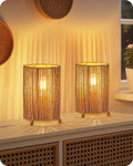 Boho Rattan Bedside Table Lamp Set