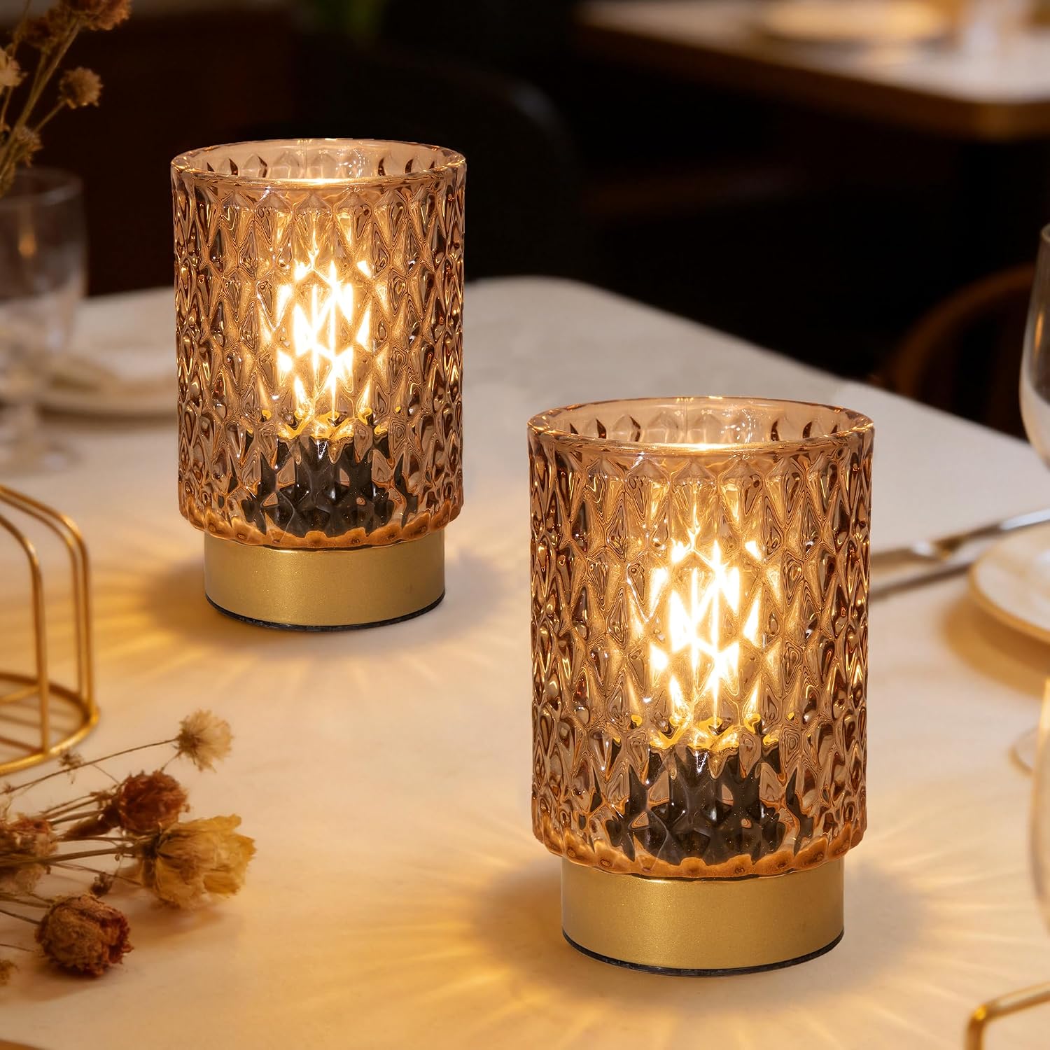 Amber Battery‑Operated Table Lamp Set