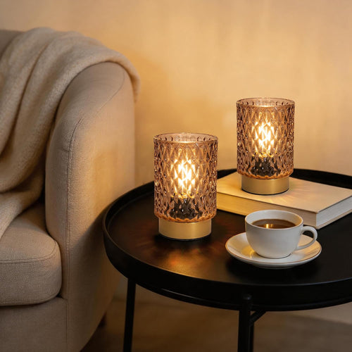 Amber Battery‑Operated Table Lamp Set
