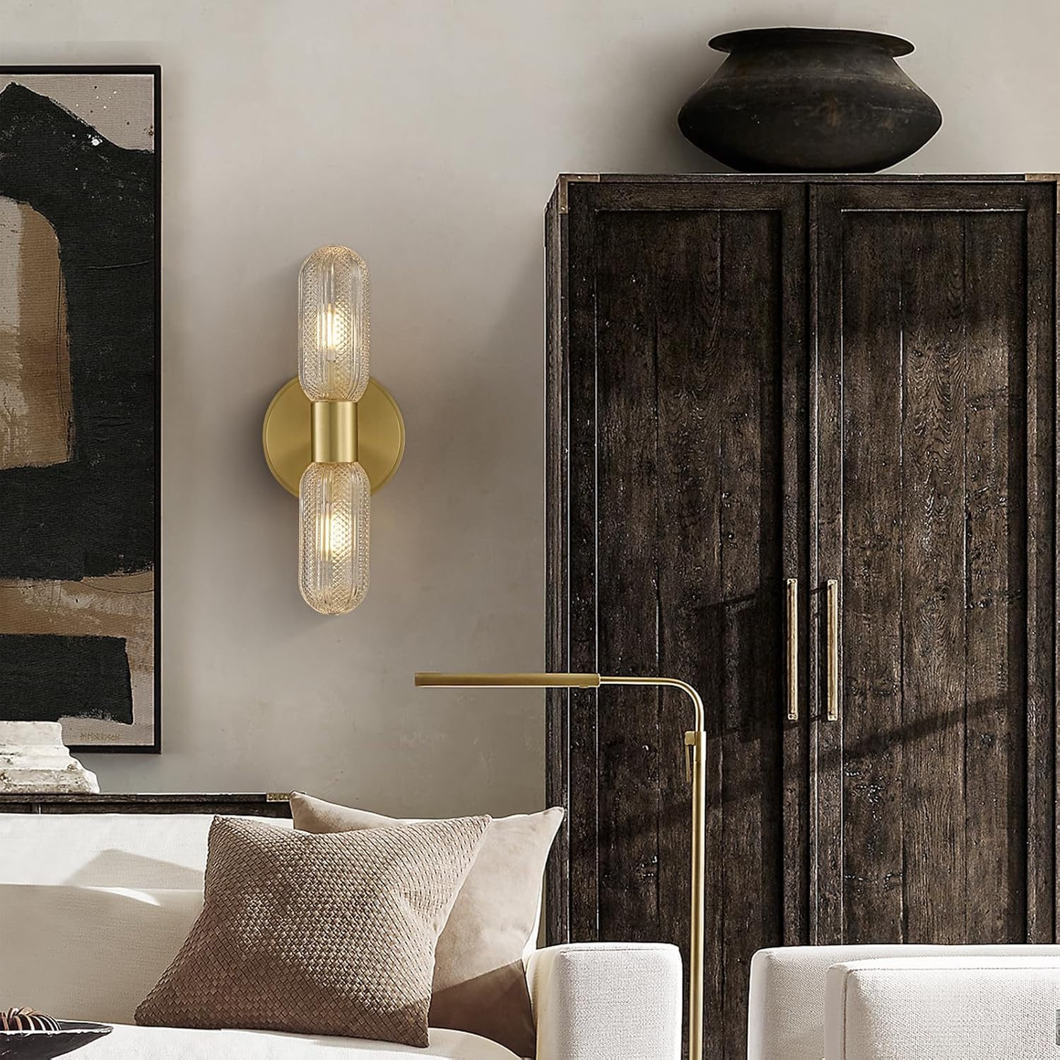Brushed‑Brass Double‑Glass Wall Sconce