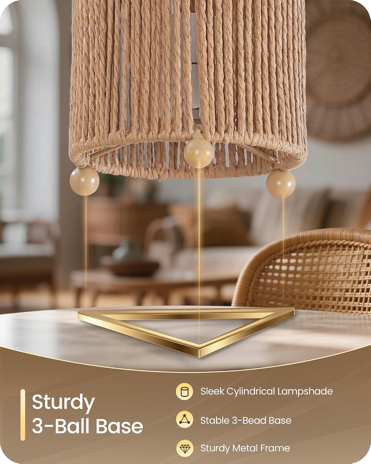 Boho Rattan Bedside Table Lamp Set