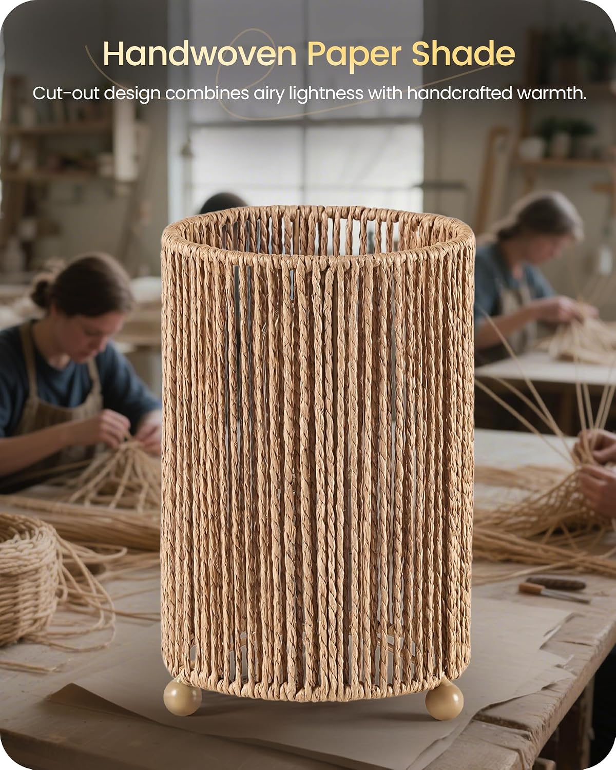 Boho Rattan Bedside Table Lamp Set