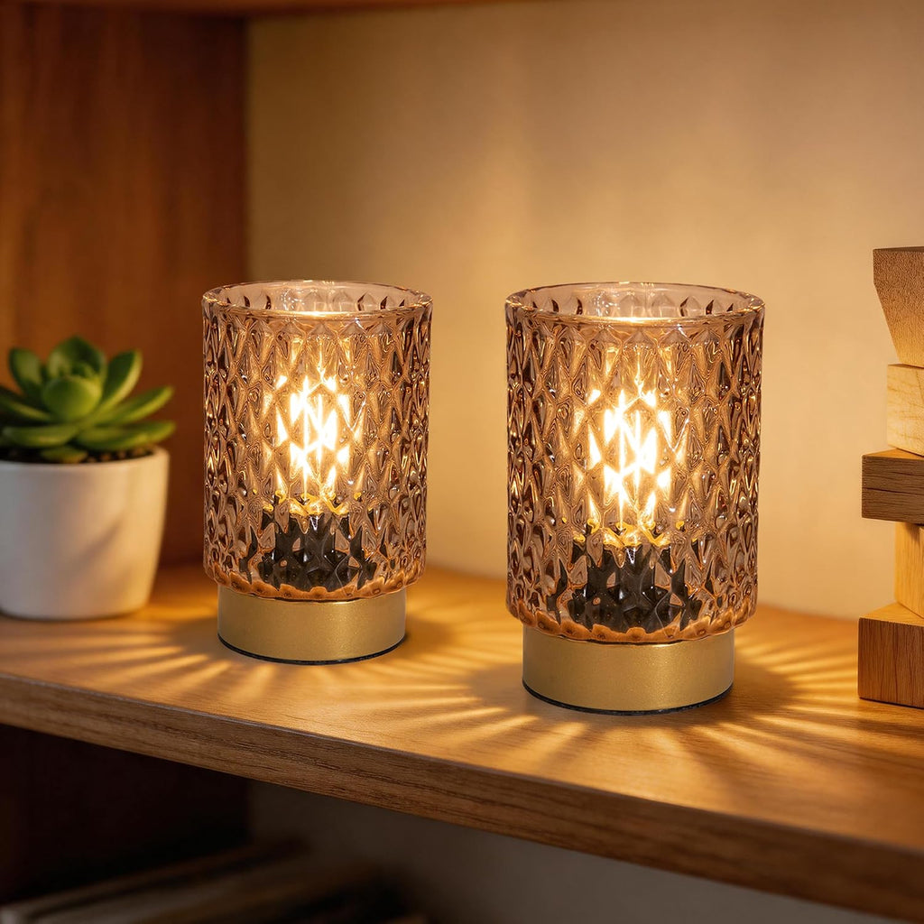 Amber Battery‑Operated Table Lamp Set