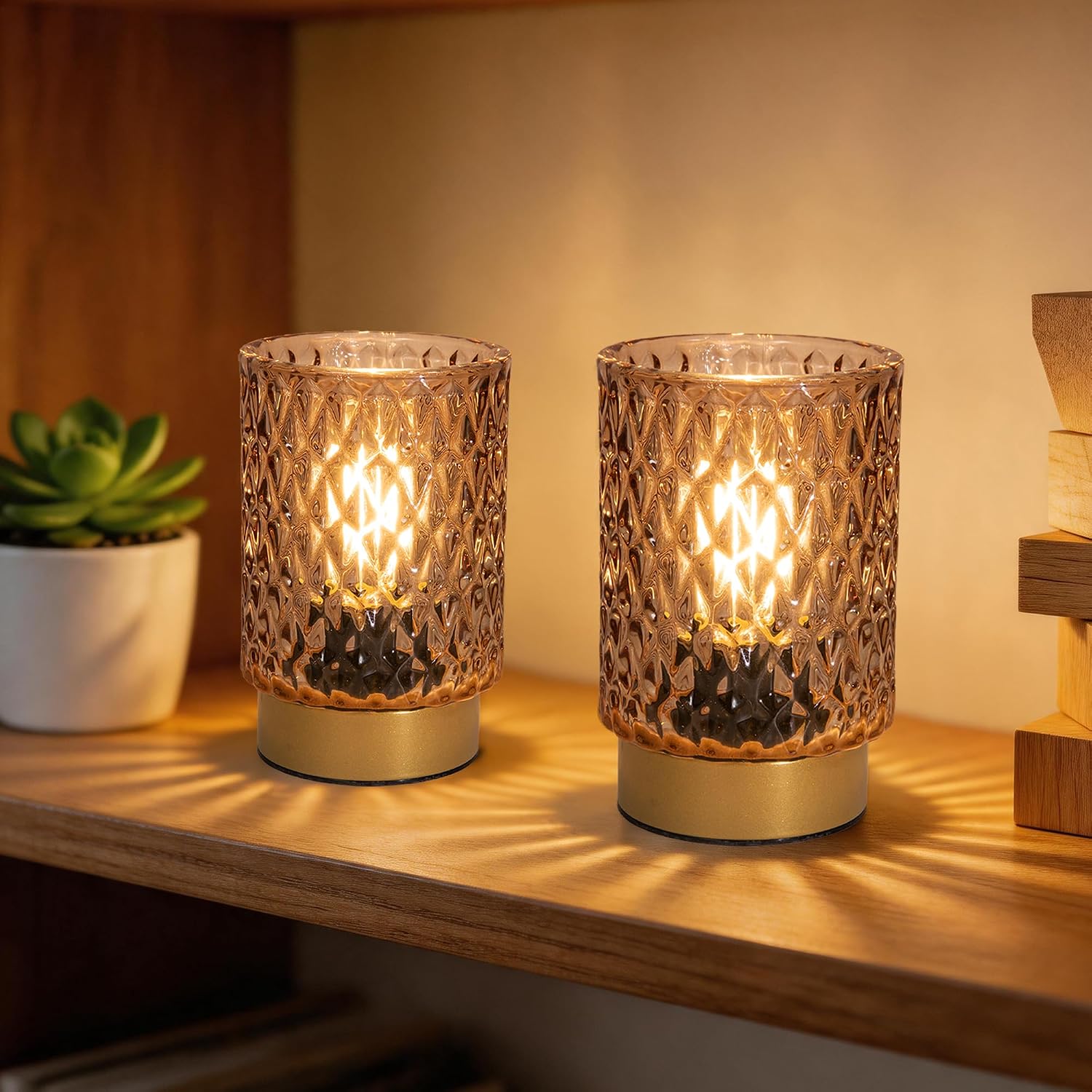 Amber Battery‑Operated Table Lamp Set