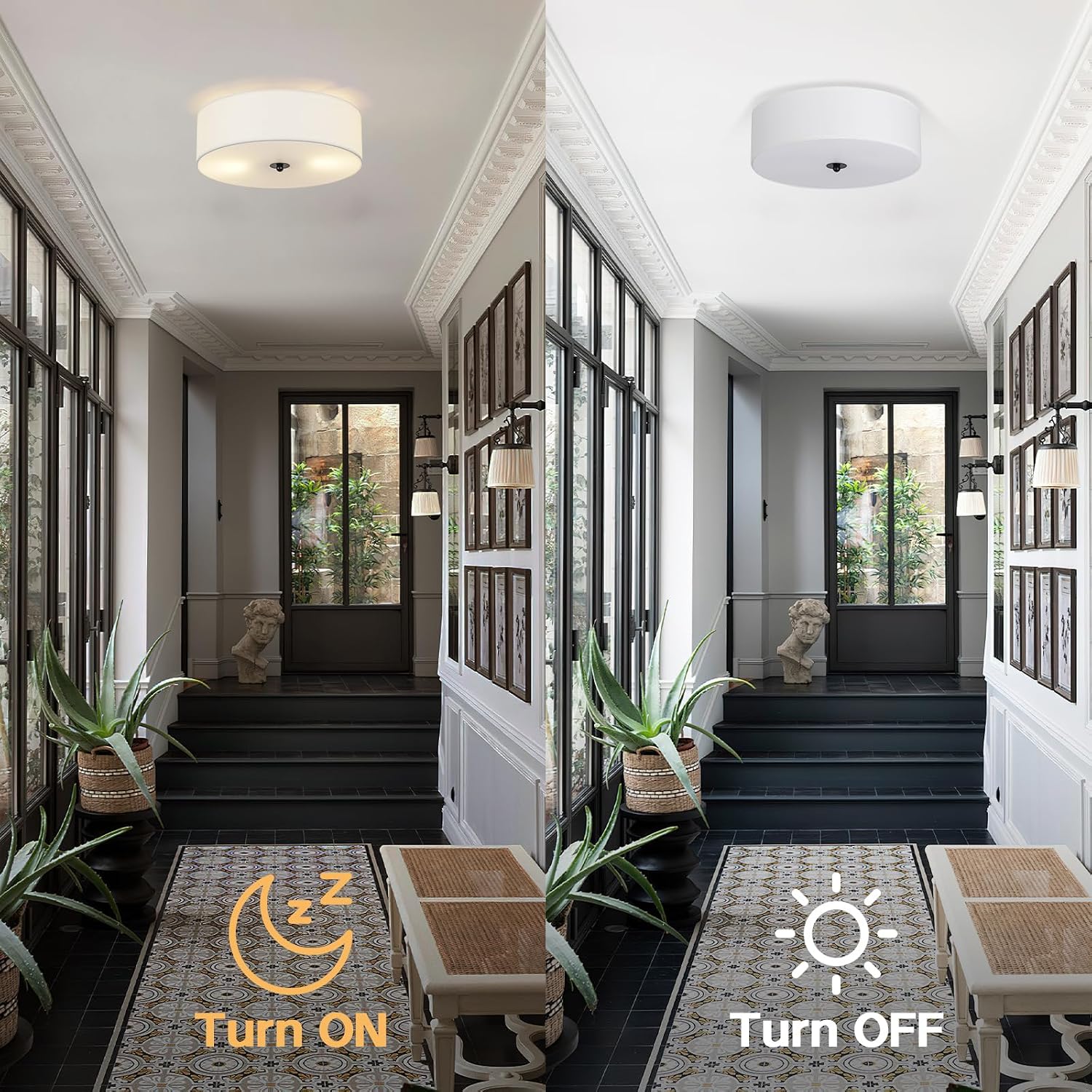 Modern Linen‑Drum Flush‑Mount Ceiling Light