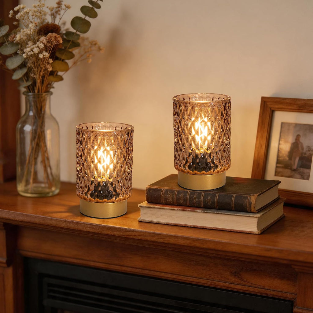 Amber Battery‑Operated Table Lamp Set