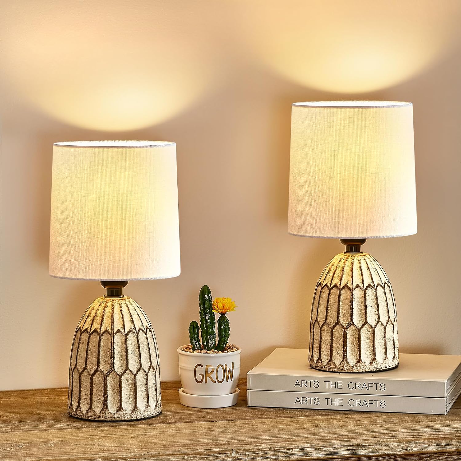 Boho Ceramic Bedside Table Lamp Set